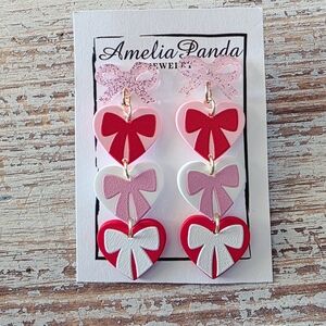 Pink and Red Heart Bow Earrings🎀
